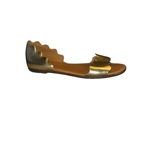 J.‎ Crew Gold Leather Scalloped Peep Toe Flats 10 Slip On Shoe